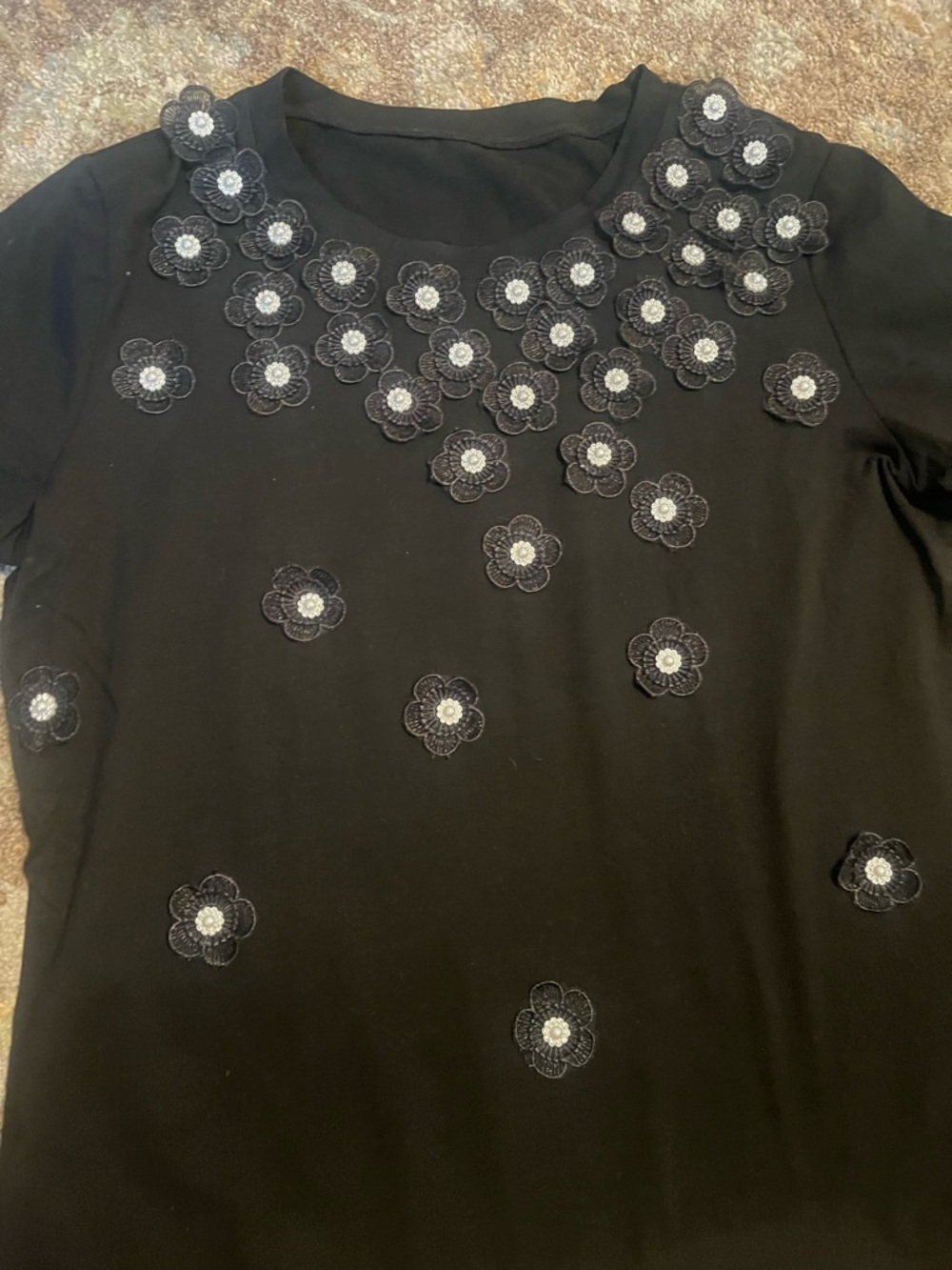 Black Floral Appliqué Top